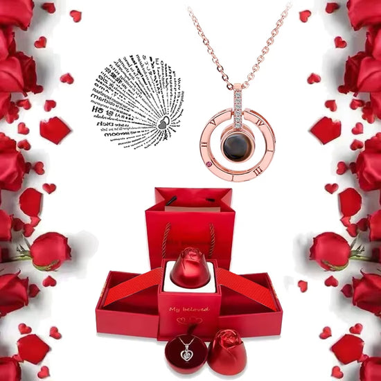 I Love You Necklace with Rose Gifts Box 100 Languages Projection Pendant Jewelry for Girlfriend 2023 New in Romantic Accessories