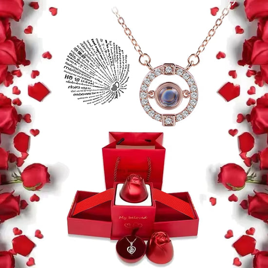 I Love You Necklace with Rose Gifts Box 100 Languages Projection Pendant Jewelry for Girlfriend 2023 New in Romantic Accessories