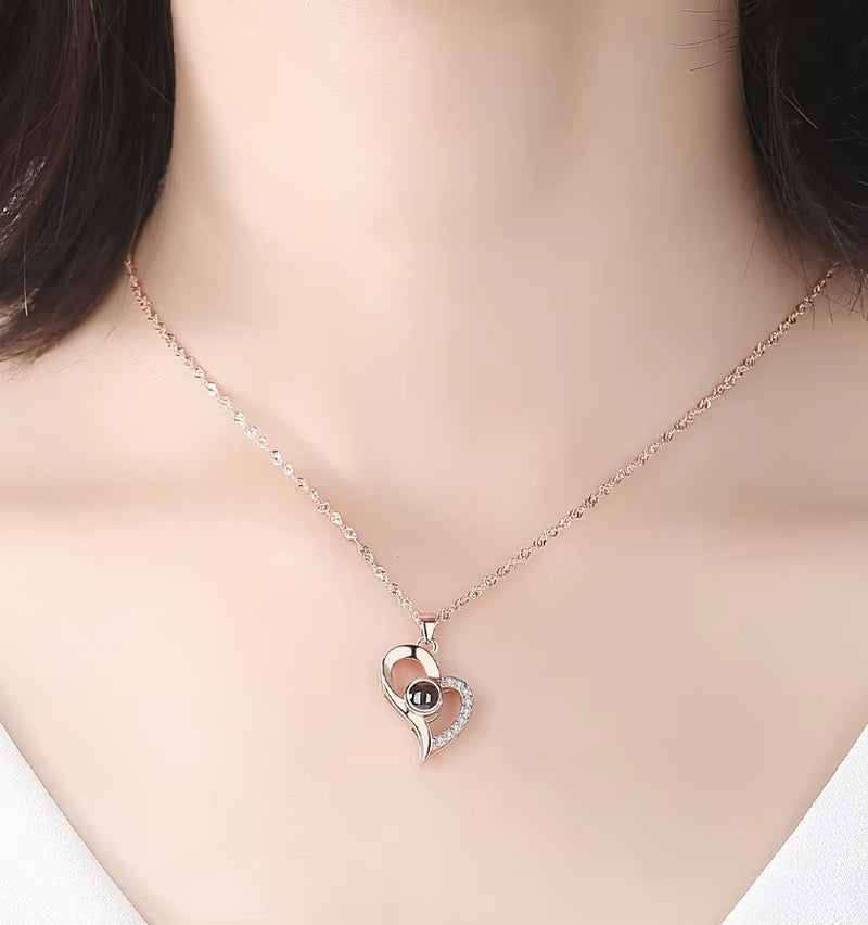 I Love You Necklace with Rose Gifts Box 100 Languages Projection Pendant Jewelry for Girlfriend 2023 New in Romantic Accessories