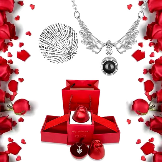 I Love You Necklace with Rose Gifts Box 100 Languages Projection Pendant Jewelry for Girlfriend 2023 New in Romantic Accessories