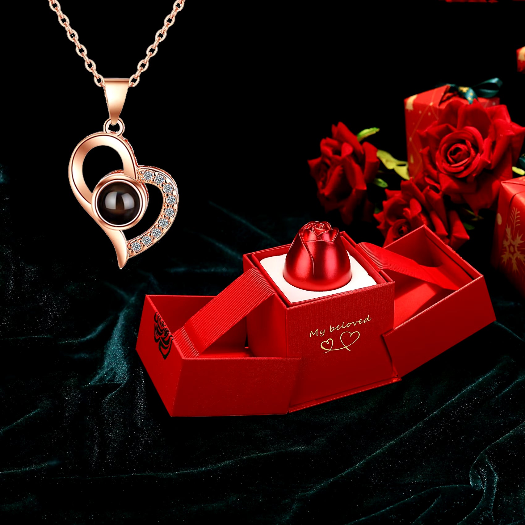 I Love You Necklace with Rose Gifts Box 100 Languages Projection Pendant Jewelry for Girlfriend 2023 New in Romantic Accessories